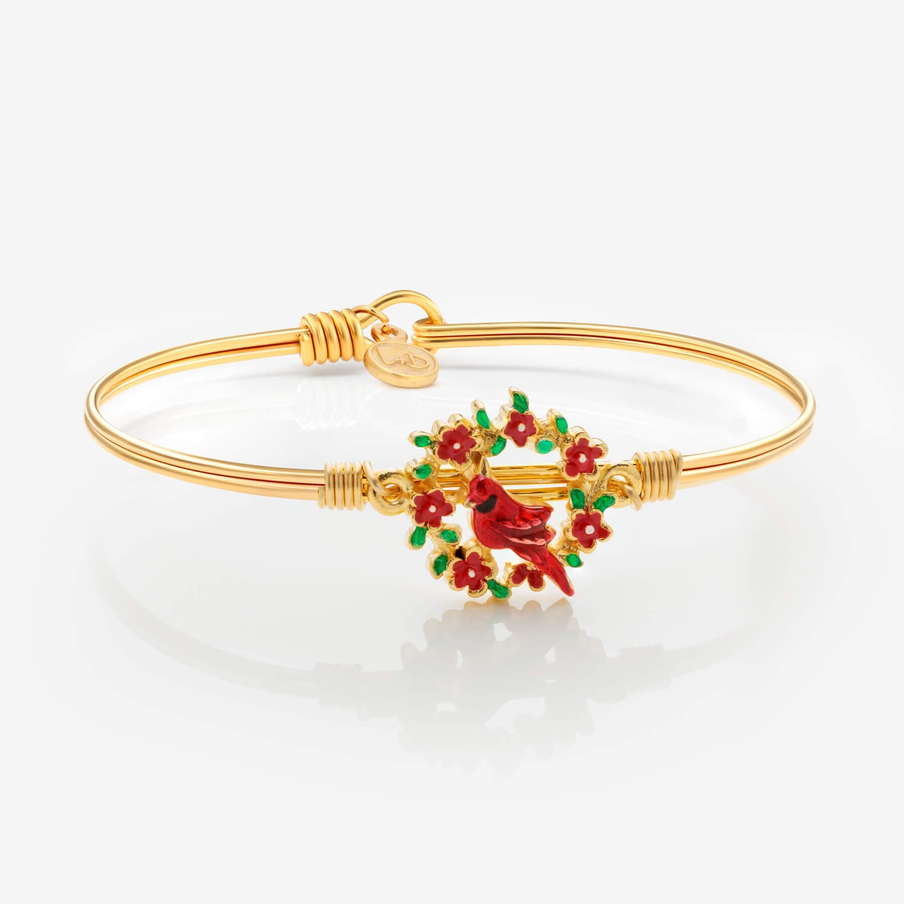 Holiday Remembrace Cardinal Wreath Bangle Bracelet