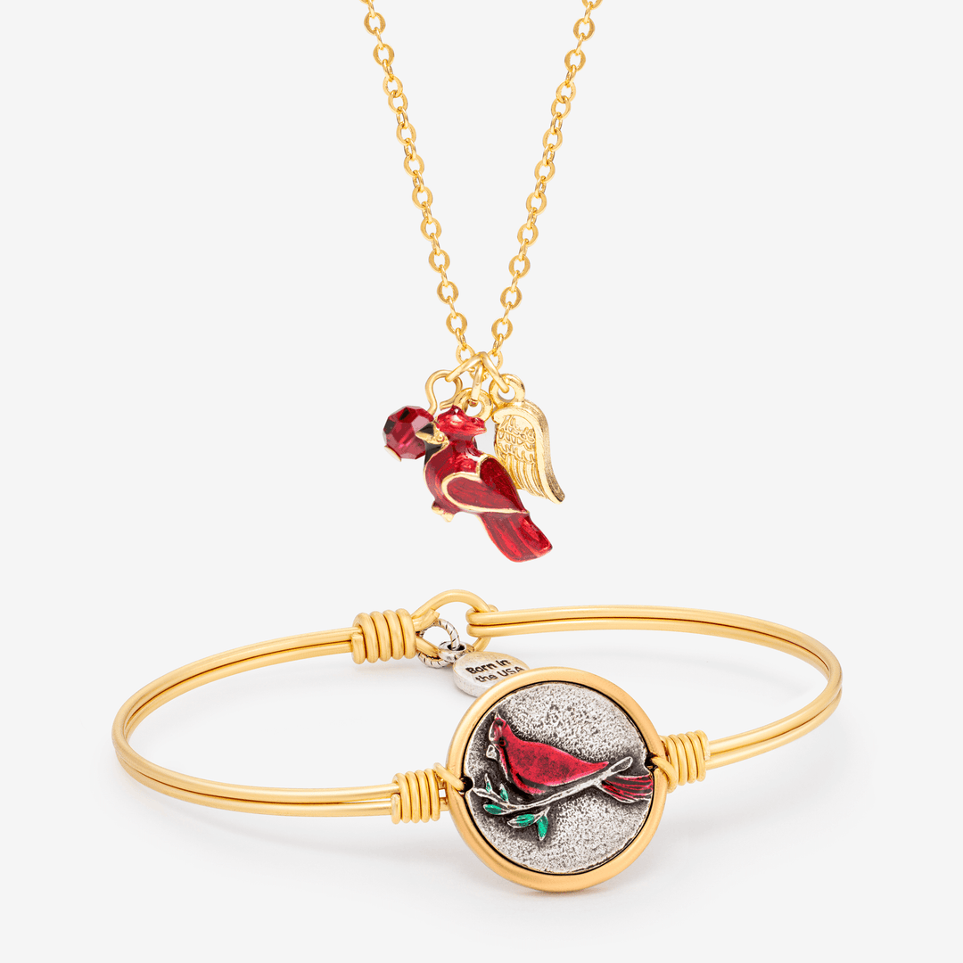 Red Cardinal Bangle Memorial Necklace Set Luca Danni