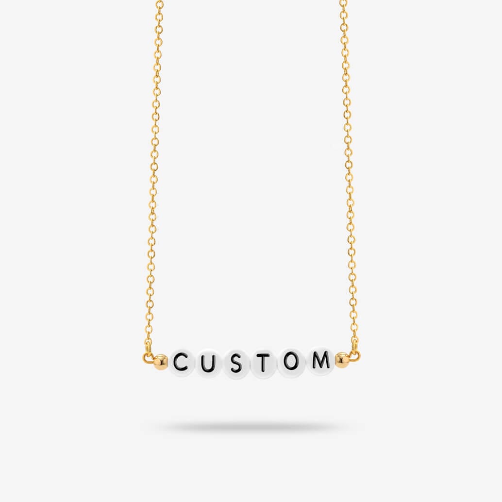 Personalized Letter Bead Necklace 18K Gold Plated Rolo