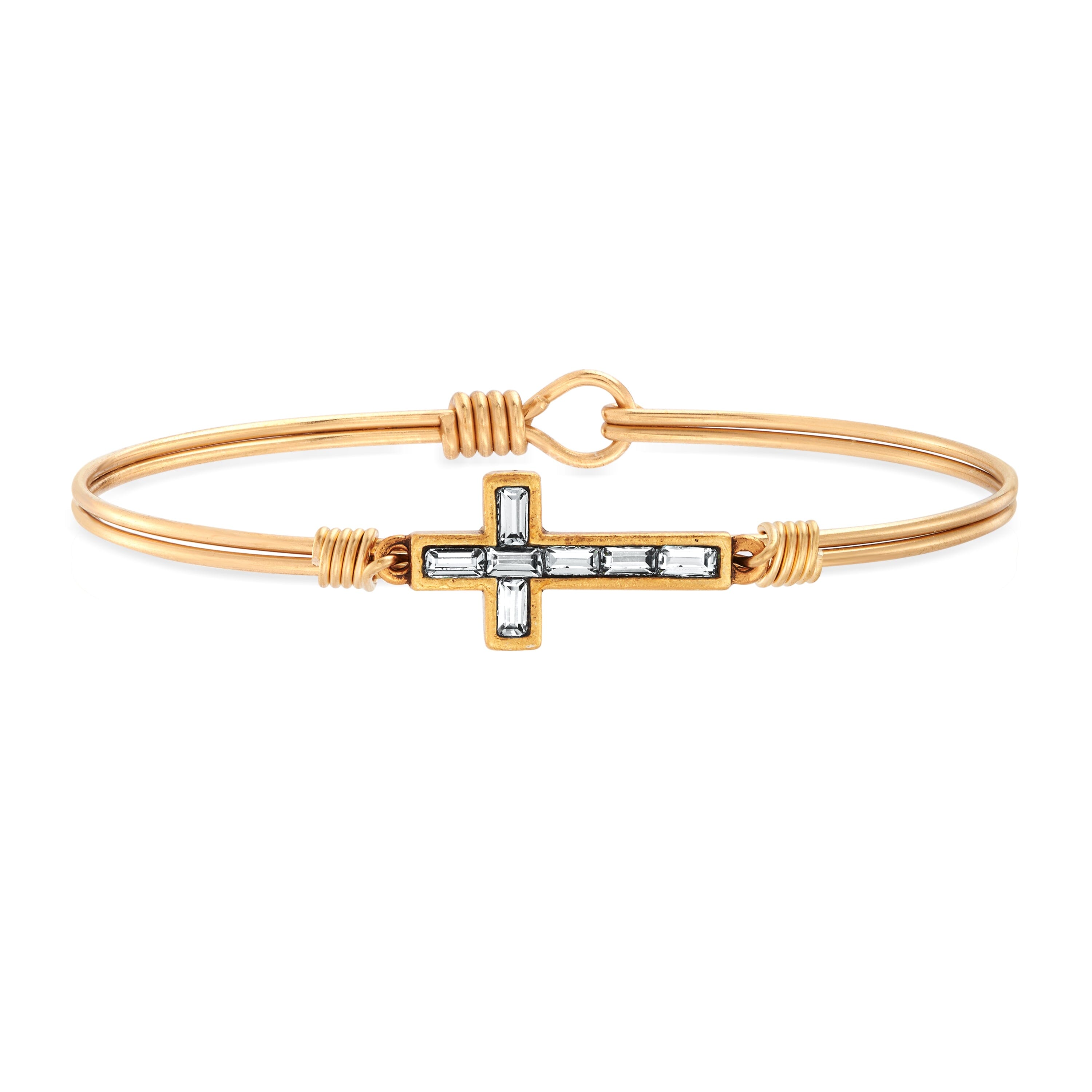 Baguette Cross Bangle Bracelet in Crystal – Luca Danni