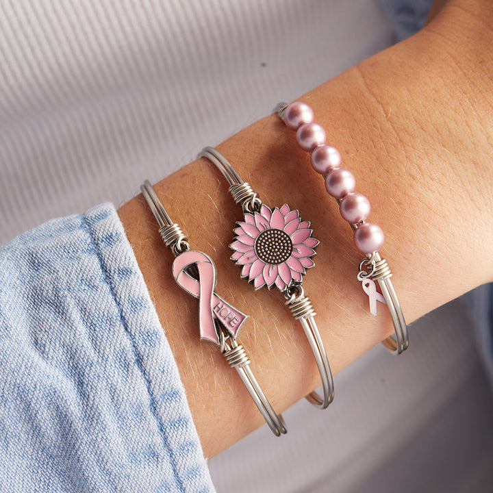 Breast Cancer Crystal Pearl Bangle Bracelet Luca Danni