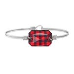 Dylan Bangle Bracelet in Red Plaid choose finish:Silver Tone