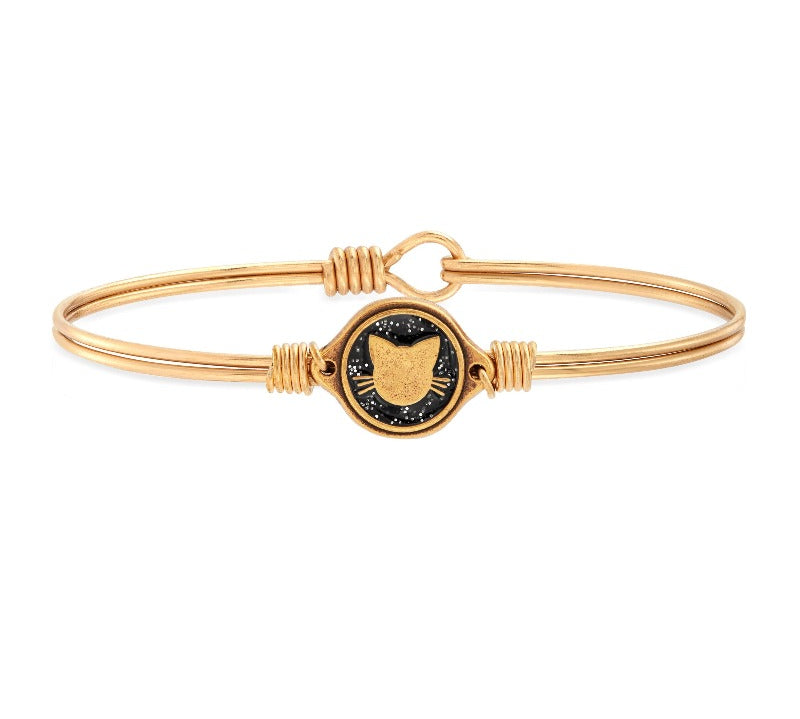 Black Cat Bangle Bracelet choose finish:Brass Tone
