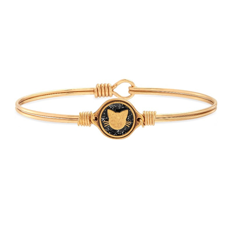 Black Cat Bangle Bracelet choose finish:Brass Tone