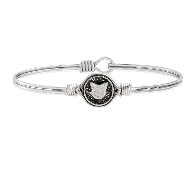 Black Cat Bangle Bracelet choose finish:Silver Tone