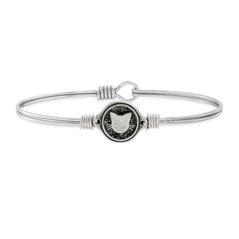 Black Cat Bangle Bracelet choose finish:Silver Tone