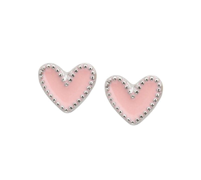Heart Stud Earrings in Pink choose finish:silver plated