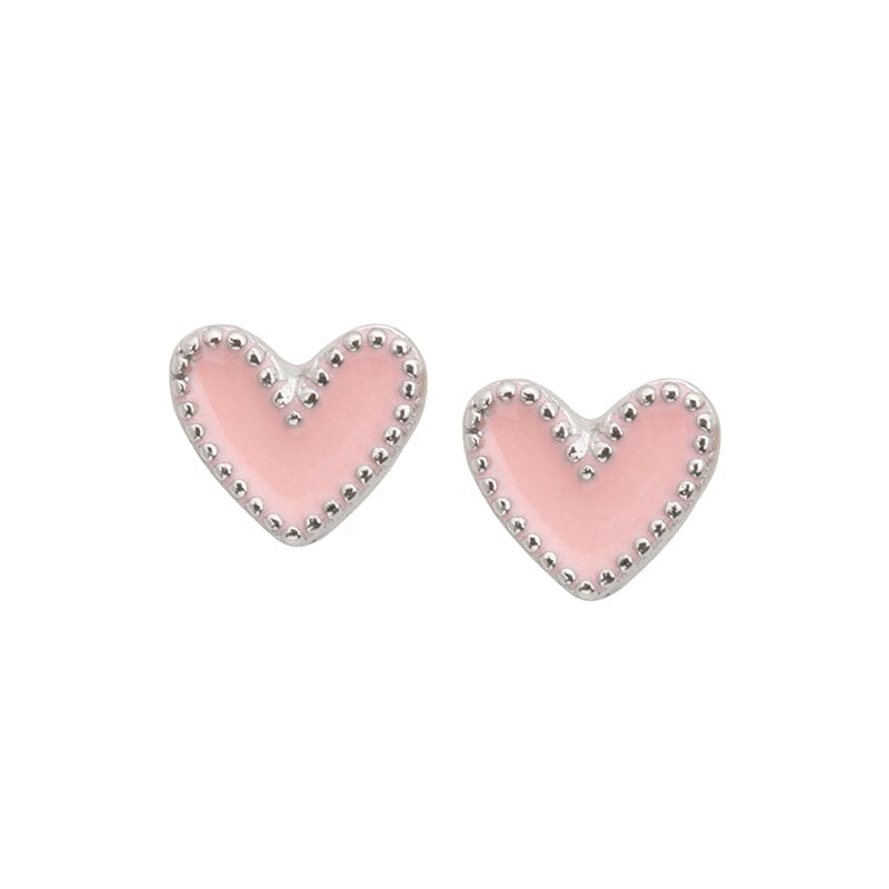 Heart Stud Earrings in Pink choose finish:silver plated