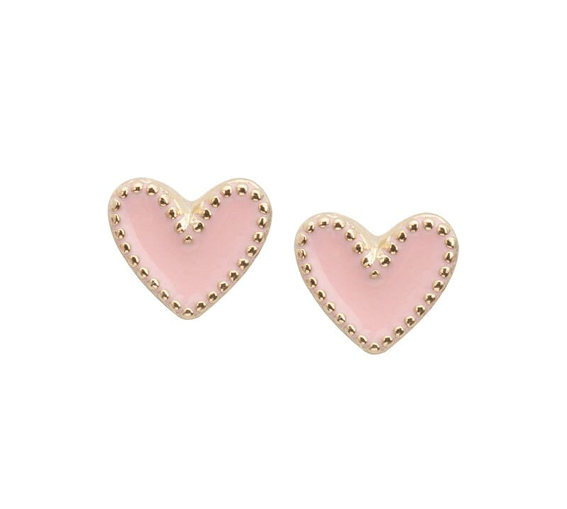 Heart Stud Earrings in Pink choose finish:gold plated