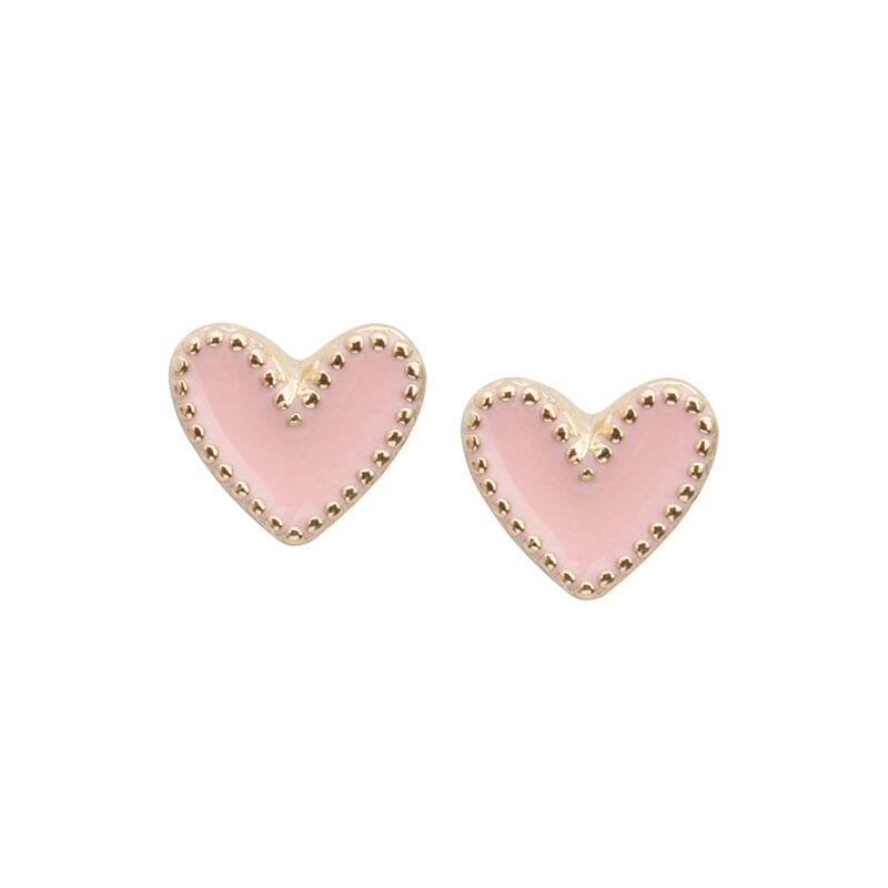 Heart Stud Earrings in Pink choose finish:gold plated