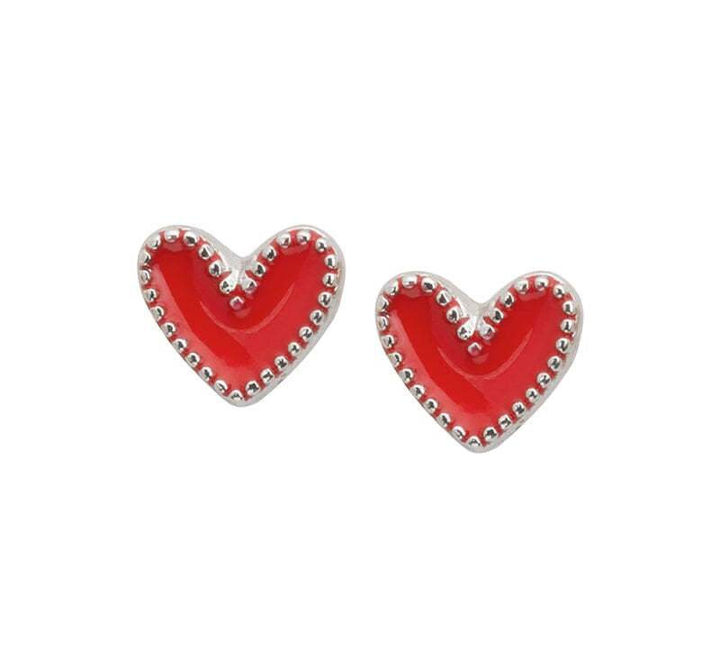 Heart Stud Earrings in Red choose finish:silver plated