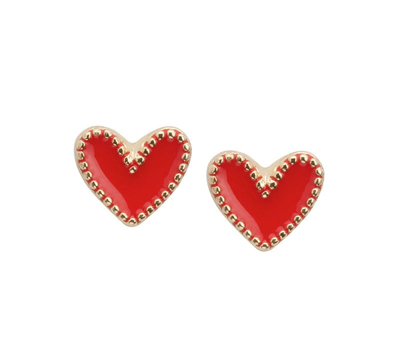Heart Stud Earrings in Red choose finish:gold plated