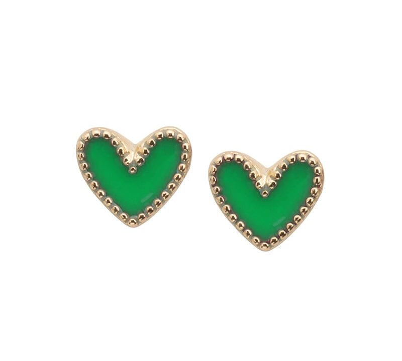 Heart Stud Earrings In Green choose finish:gold plated