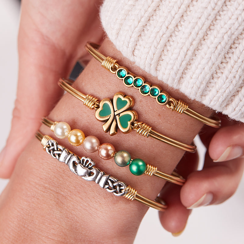 Luca Danni Lucky Shamrock Bangle Bracelet Silver 7.0