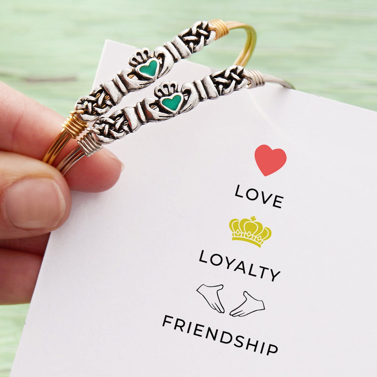 Green Claddagh Bangle Bracelet Luca Danni