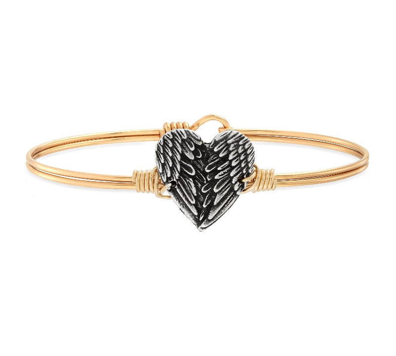 Angel Wing Heart Bangle Bracelet choose finish:Brass Tone
