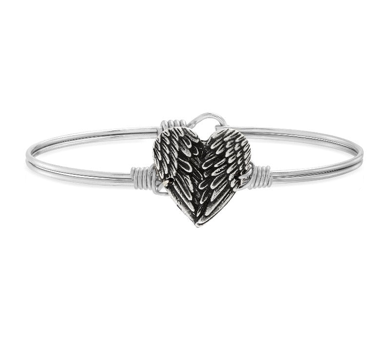 Angel Wing Heart Bangle Bracelet choose finish:Silver Tone