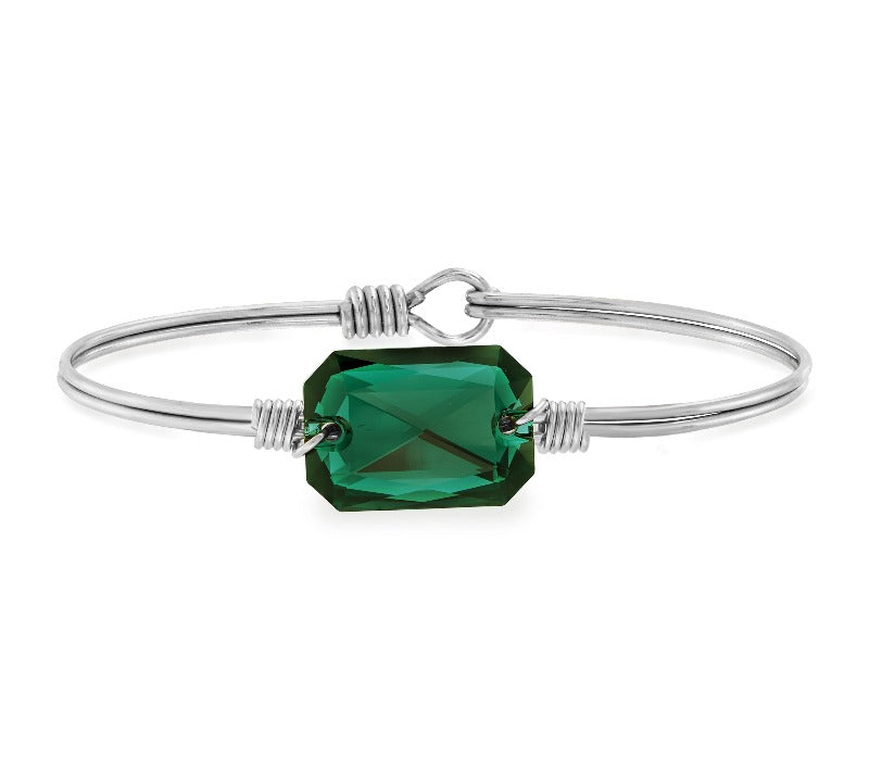 Dylan Bangle Bracelet in Emerald choose finish:Silver Tone