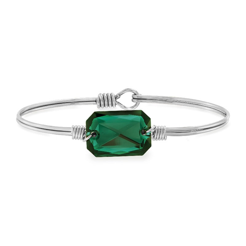 Dylan Bangle Bracelet in Emerald choose finish:Silver Tone