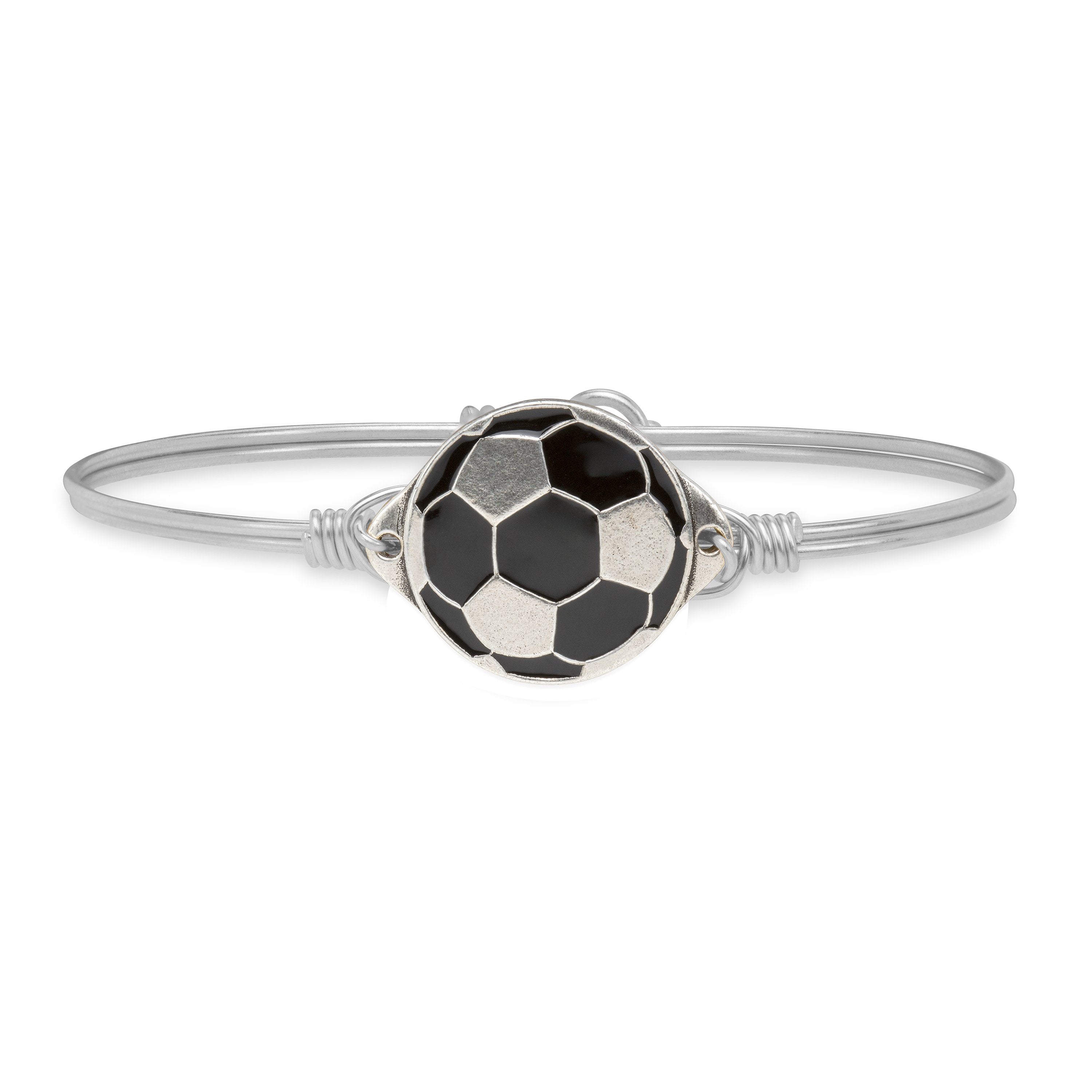 Soccer Ball Bangle Bracelet choose finish:Silver Tone