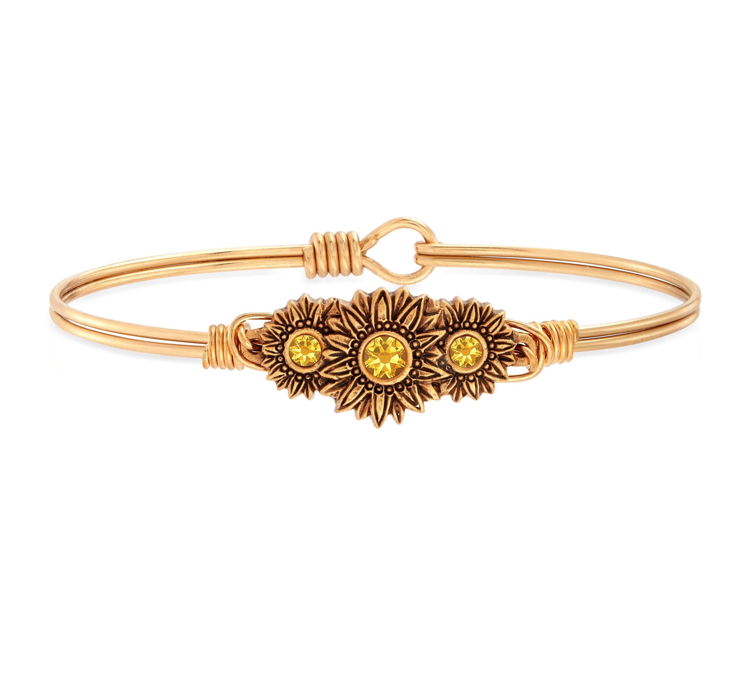 Sunflowers Bangle Bracelet choose finish:Brass Tone