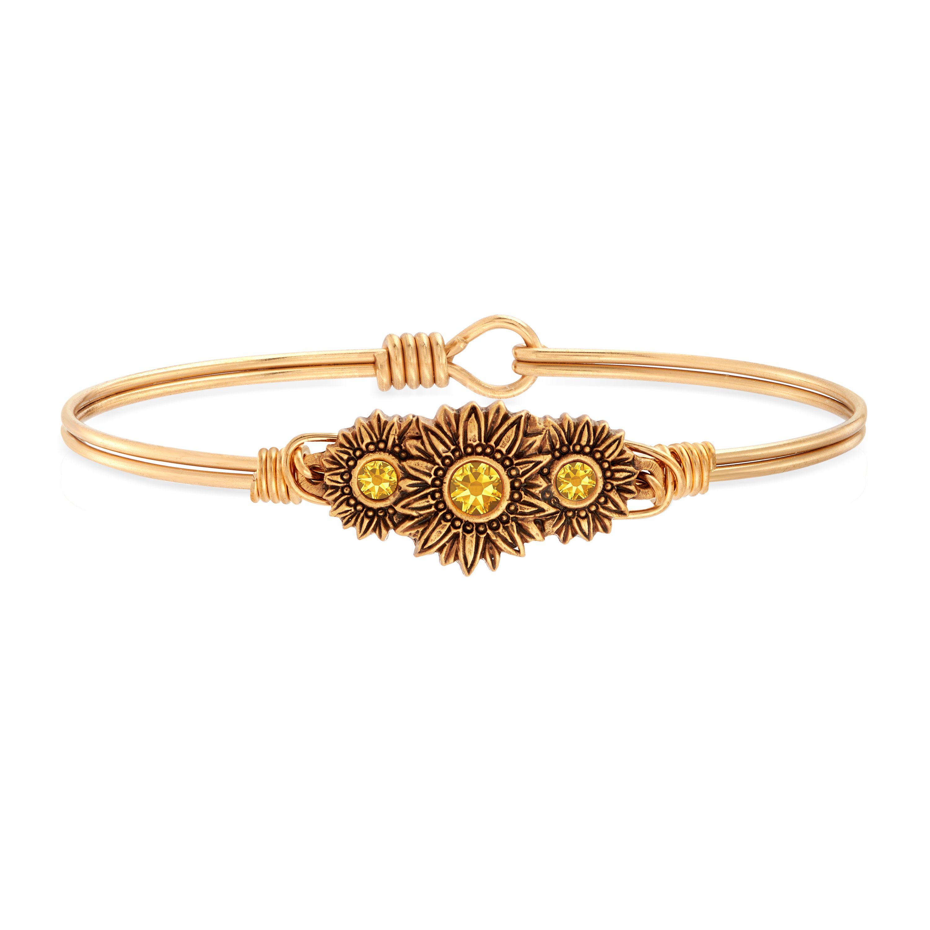 Sunflowers Bangle Bracelet choose finish:Brass Tone