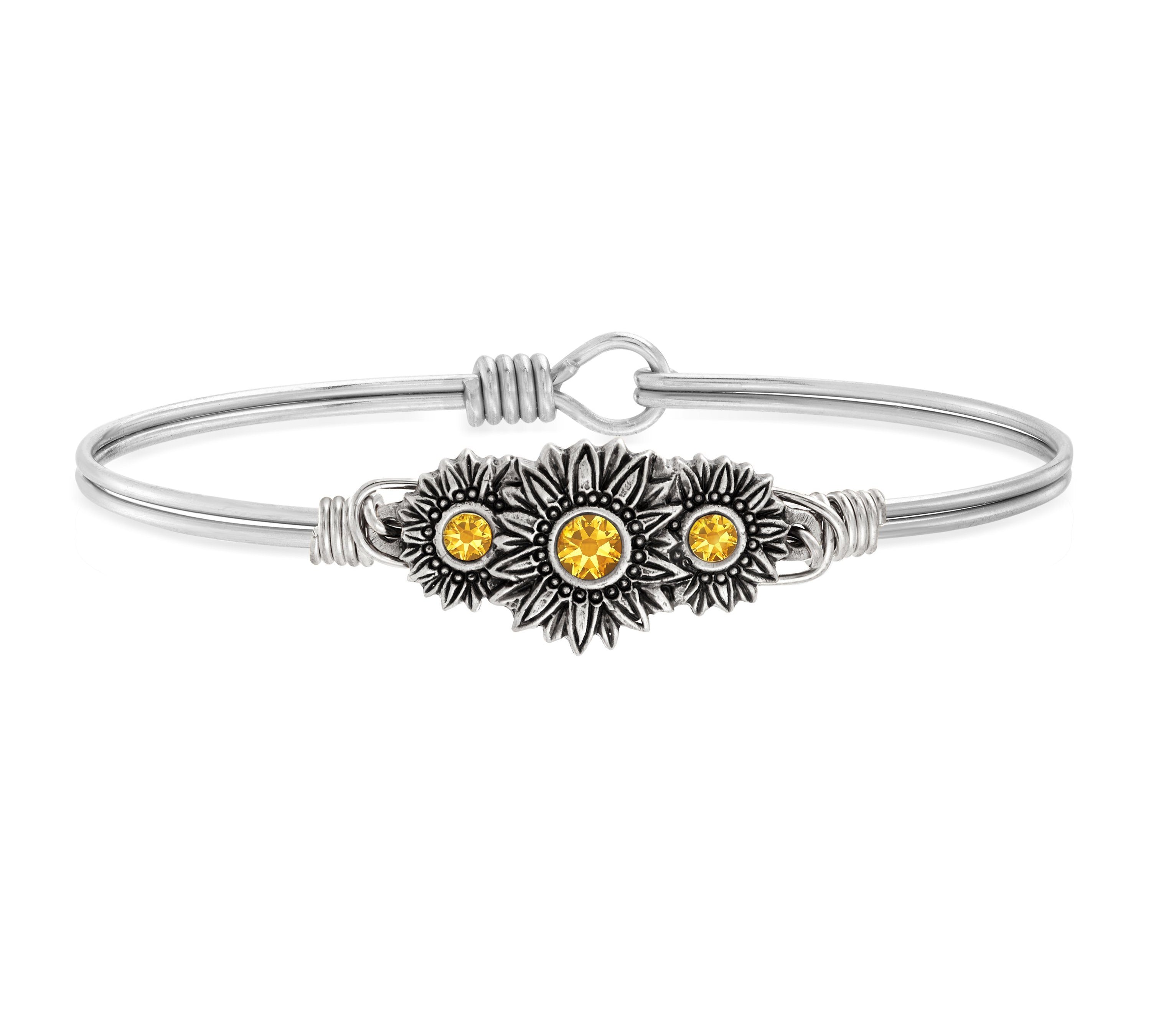 Sunflowers Bangle Bracelet choose finish:Silver Tone