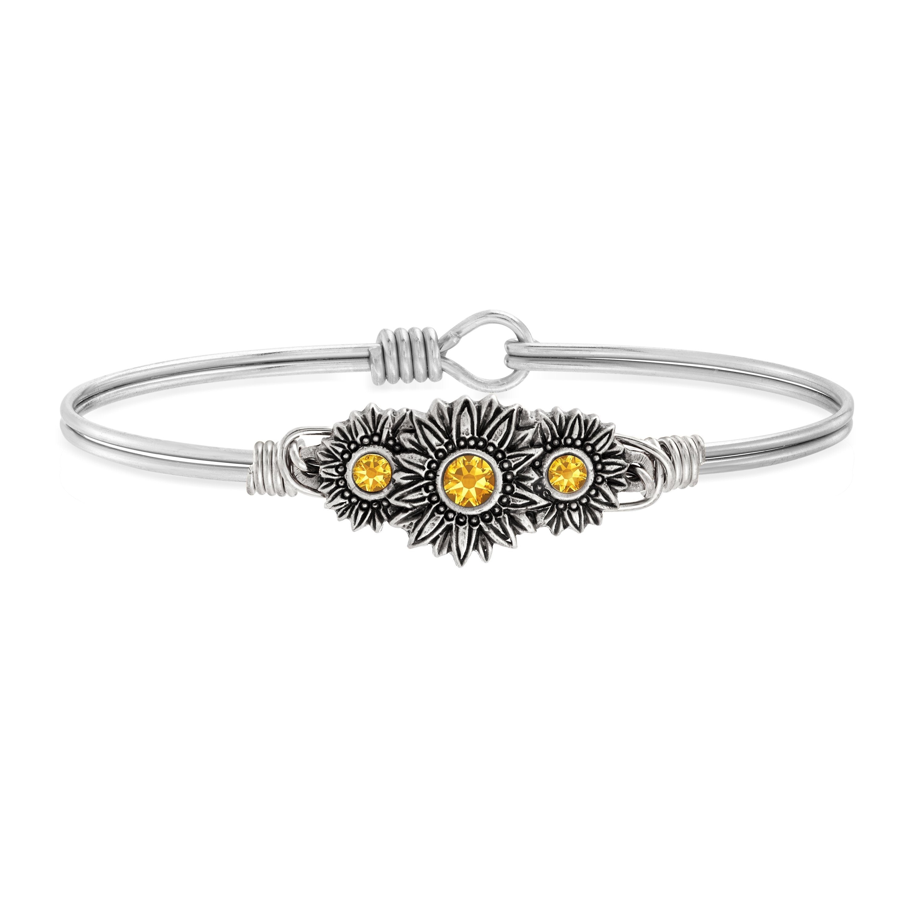 Sunflowers Bangle Bracelet choose finish:Silver Tone