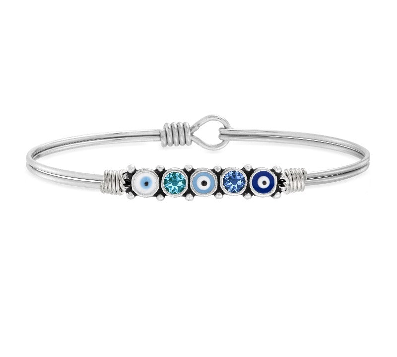 Blue Ombre Evil Eye Bangle Bracelet choose finish:Silver Tone