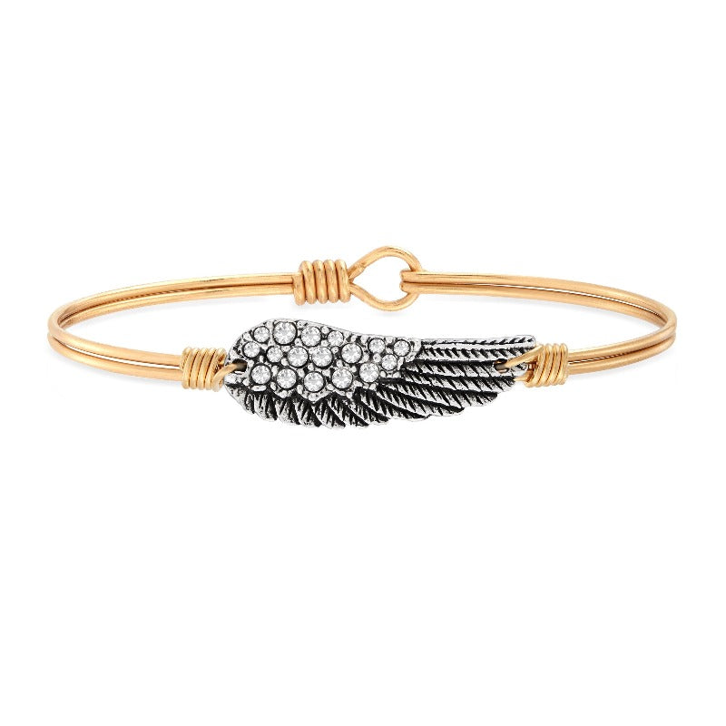 Angel Wing Bangle Bracelet in Crystal choose finish:Brass Tone