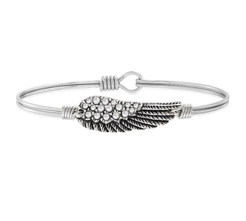 Angel Wing Bangle Bracelet in Crystal choose finish:Silver Tone