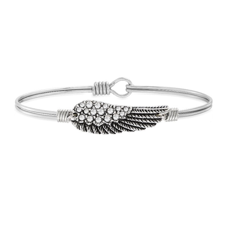 Angel Wing Bangle Bracelet in Crystal choose finish:Silver Tone