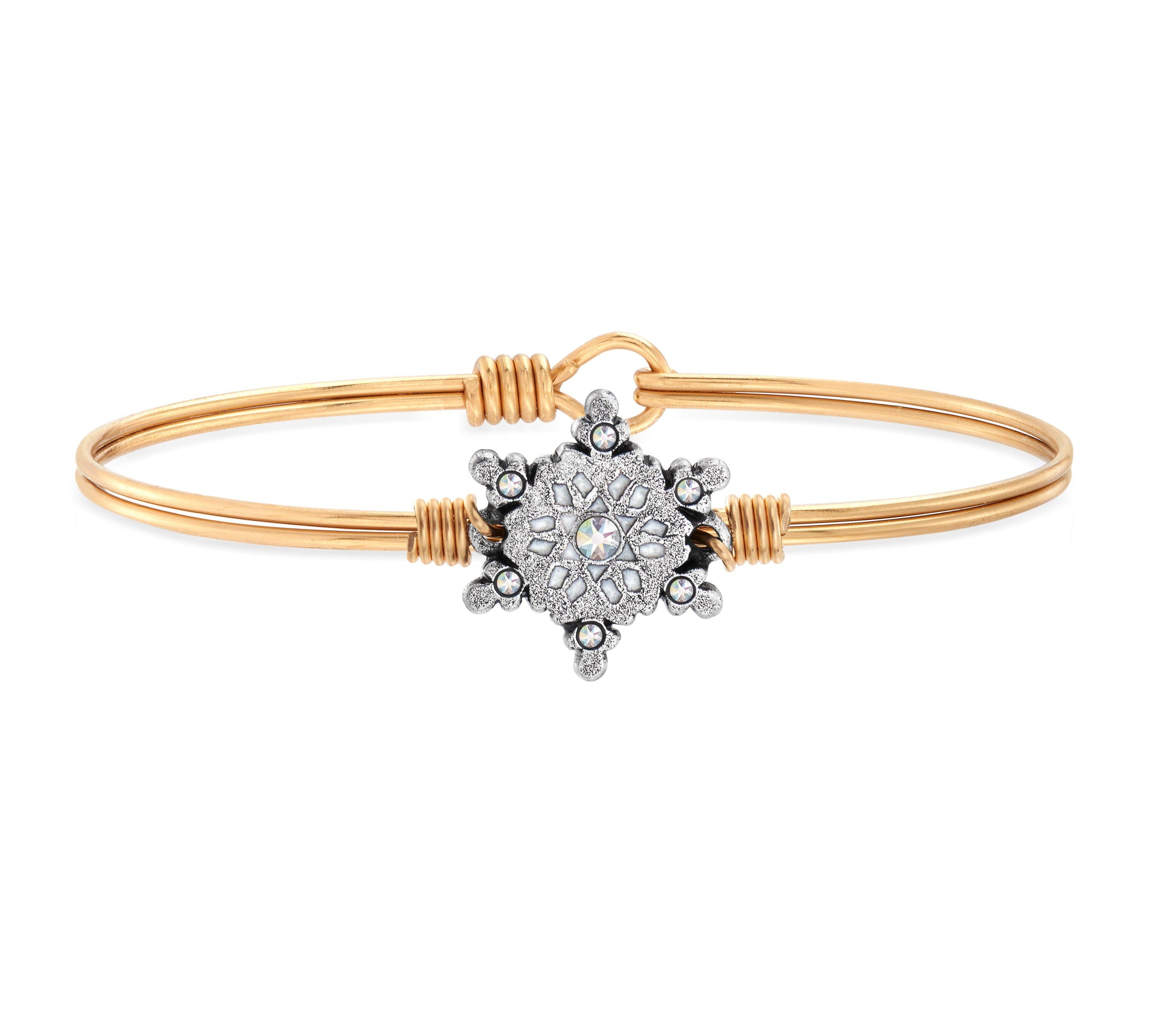 Sparkling Snowflake Bangle Bracelet choose finish:brass tone