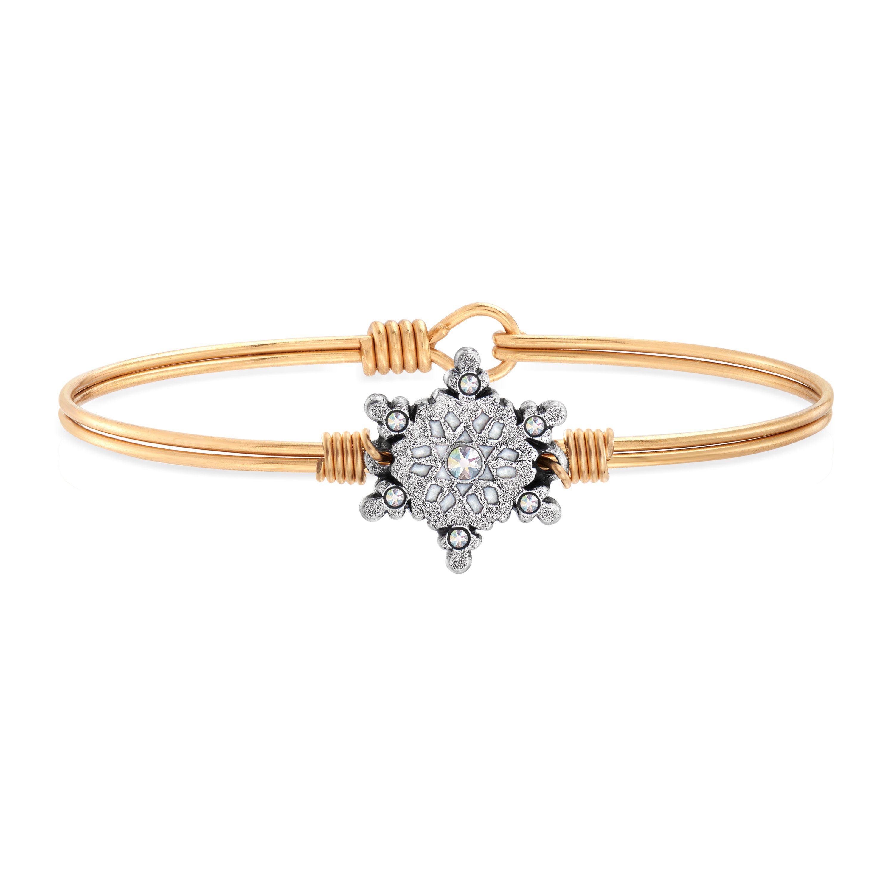 Sparkling Snowflake Bangle Bracelet choose finish:brass tone