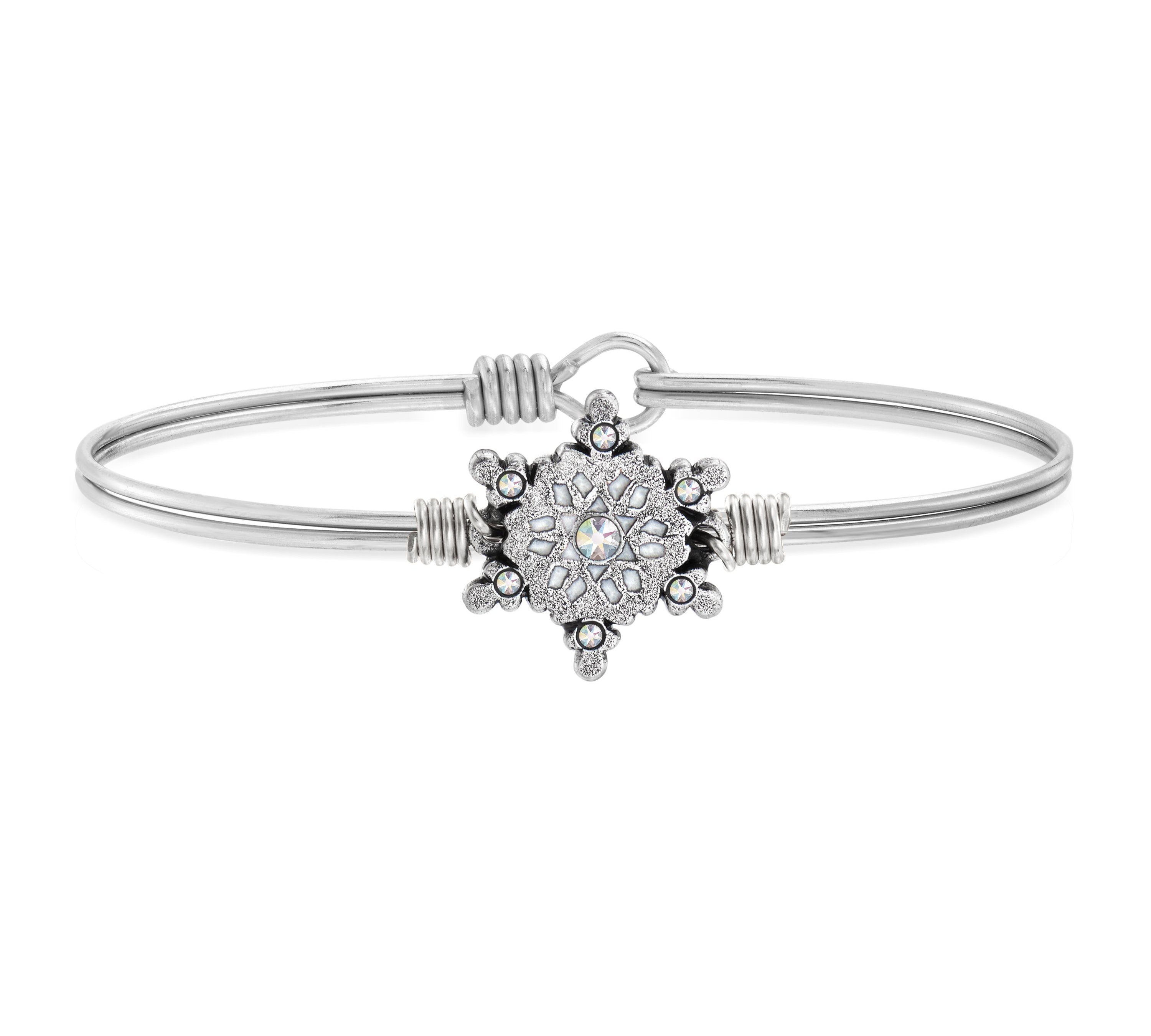 Sparkling Snowflake Bangle Bracelet choose finish:silver tone