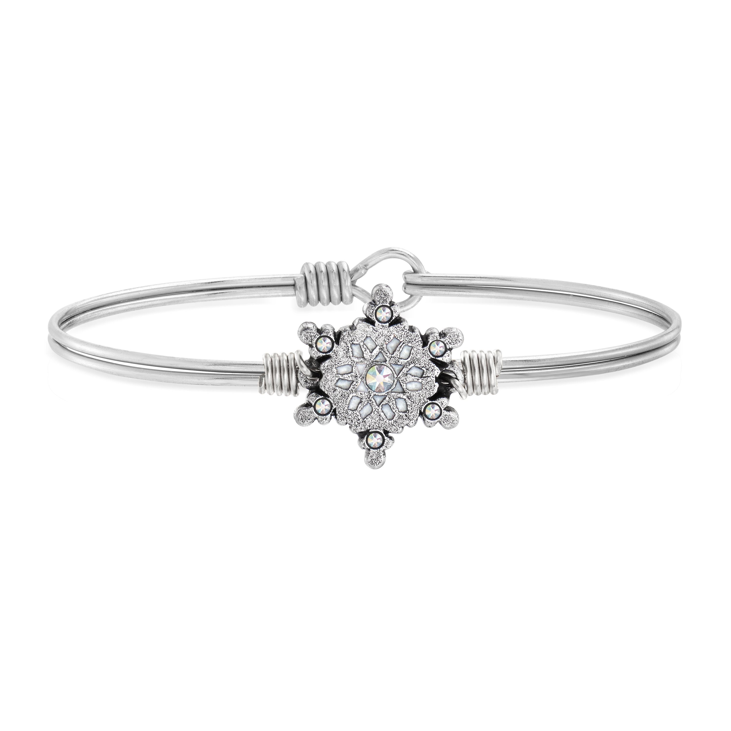 Sparkling Snowflake Bangle Bracelet choose finish:silver tone