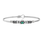 Green Claddagh Bangle Bracelet choose finish:Silver Tone