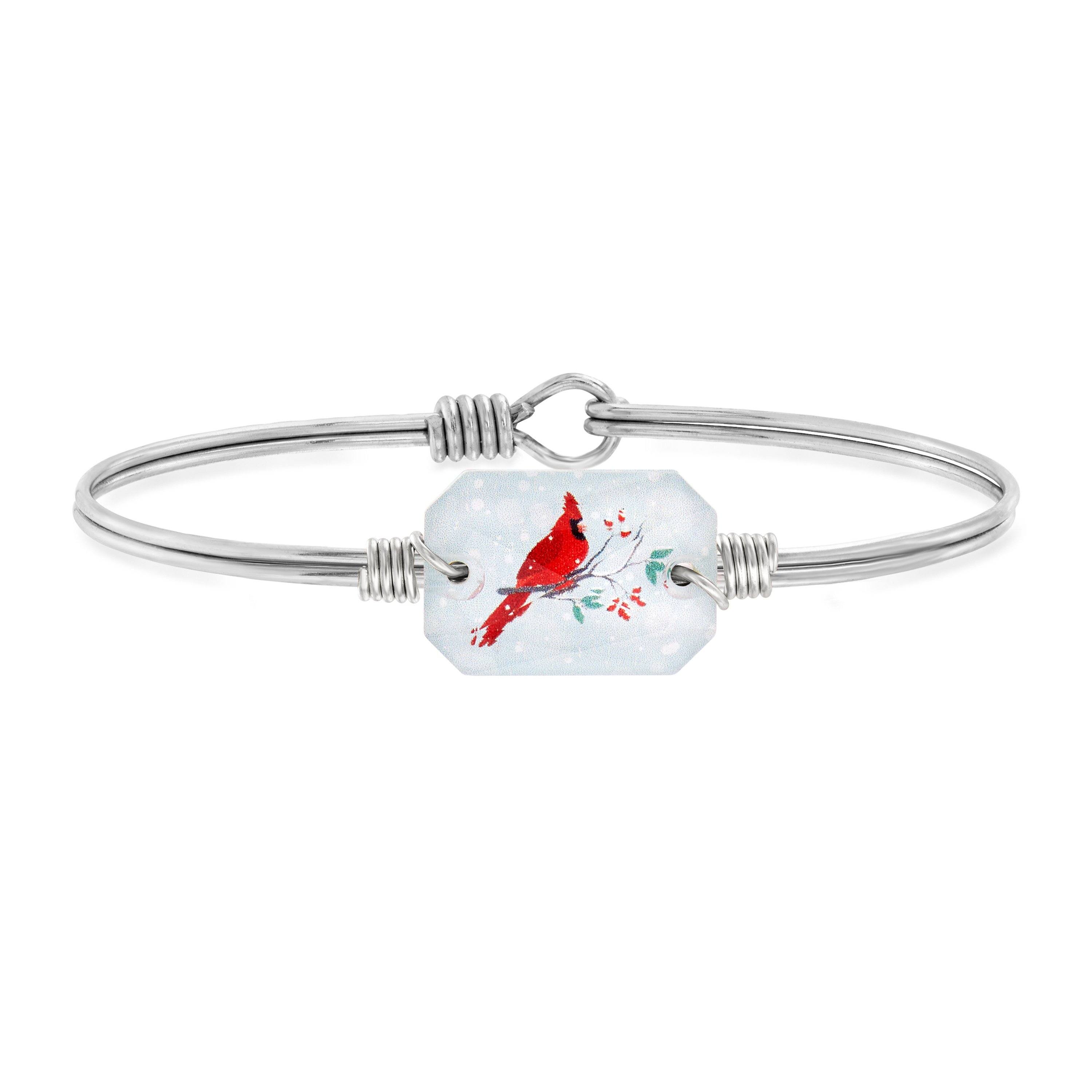 Red Cardinal Crystal Dylan Bangle Bracelet choose finish:Silver Tone