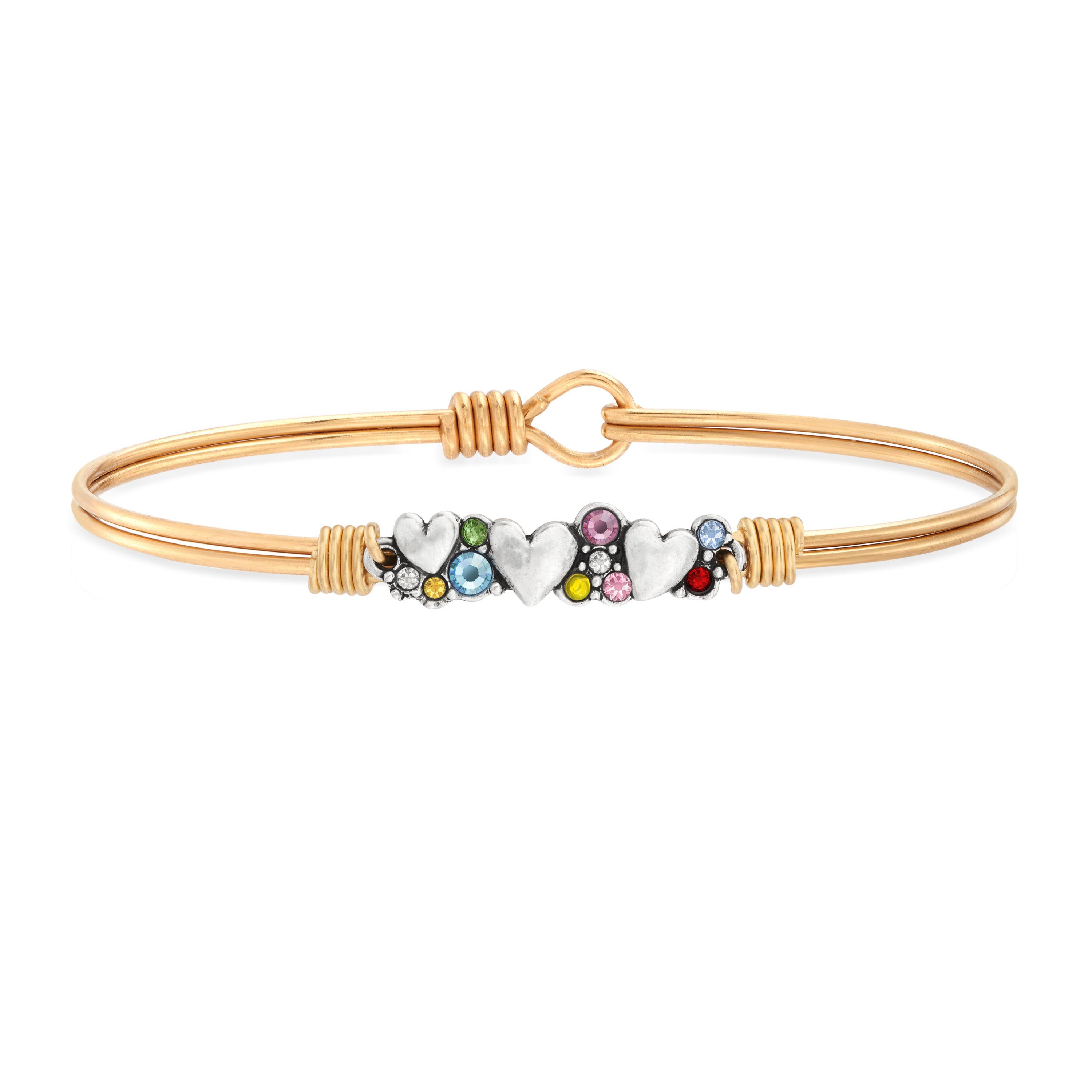 Heart Medley Bangle Bracelet in Rainbow choose finish:brass tone