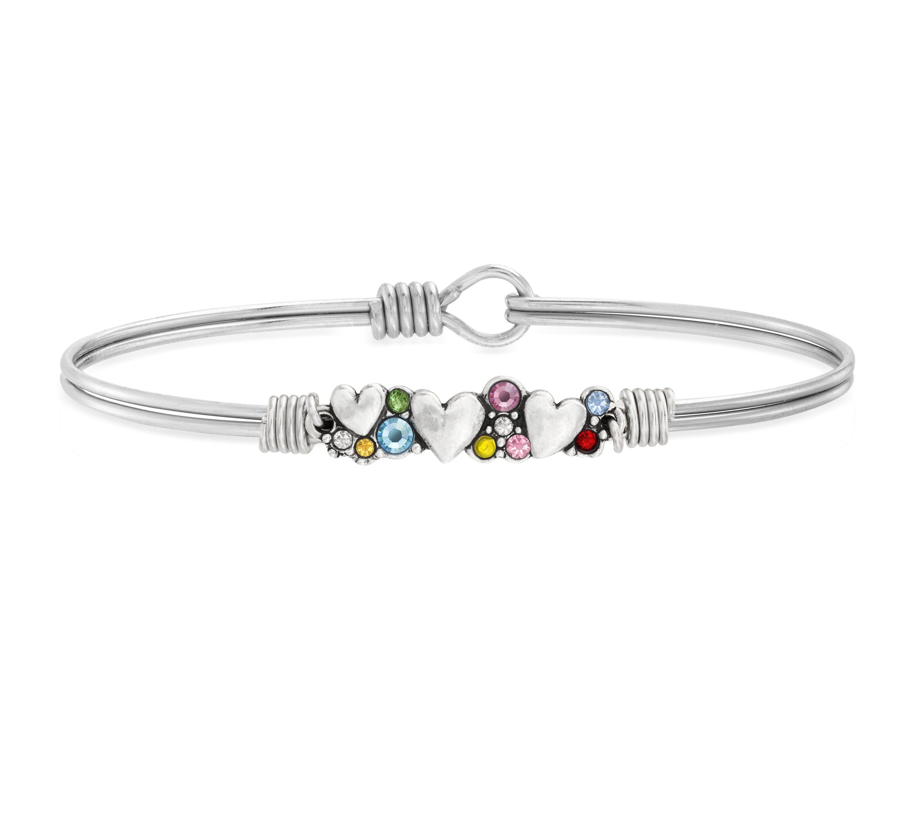 Heart Medley Bangle Bracelet in Rainbow choose finish:silver tone