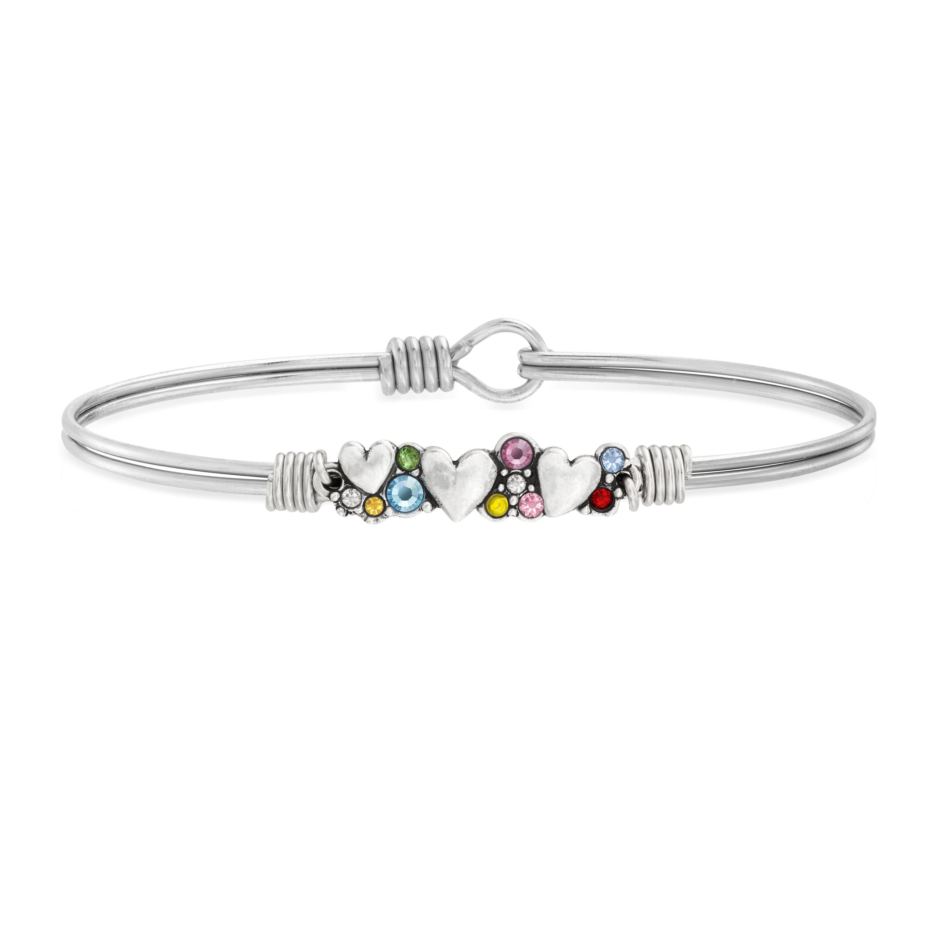Heart Medley Bangle Bracelet in Rainbow choose finish:silver tone