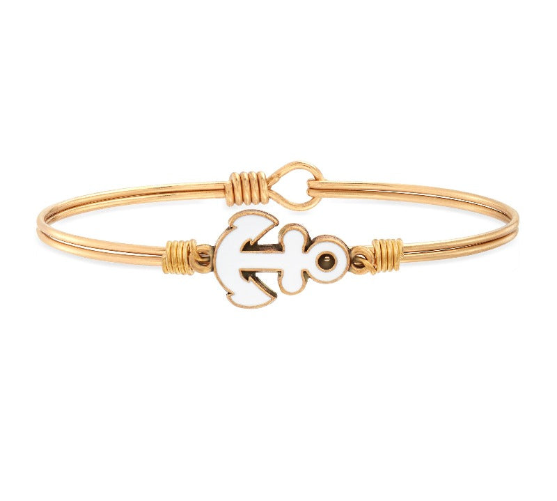 Anchor Bangle Bracelet in White choose finish:Brass Tone