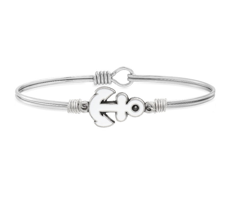 Anchor Bangle Bracelet in White choose finish:Siver Tone