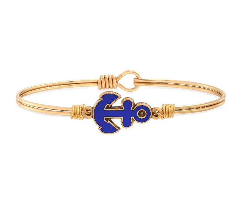 Anchor Bangle Bracelet in Blue choose finish:Brass Tone