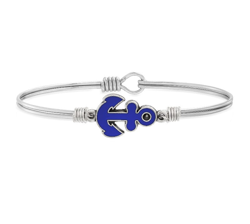 Anchor Bangle Bracelet in Blue choose finish:Silver Tone