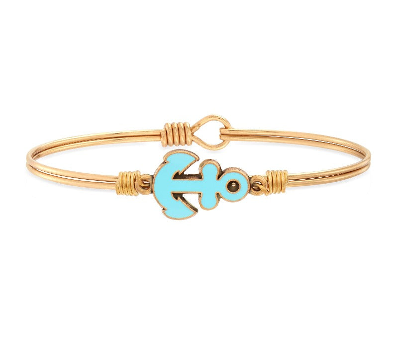 Anchor Bangle Bracelet in Teal choose finish:Brass Tone