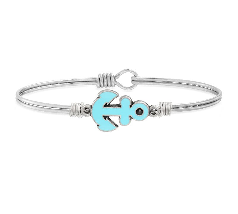 Anchor Bangle Bracelet in Teal choose finish:Silver Tone