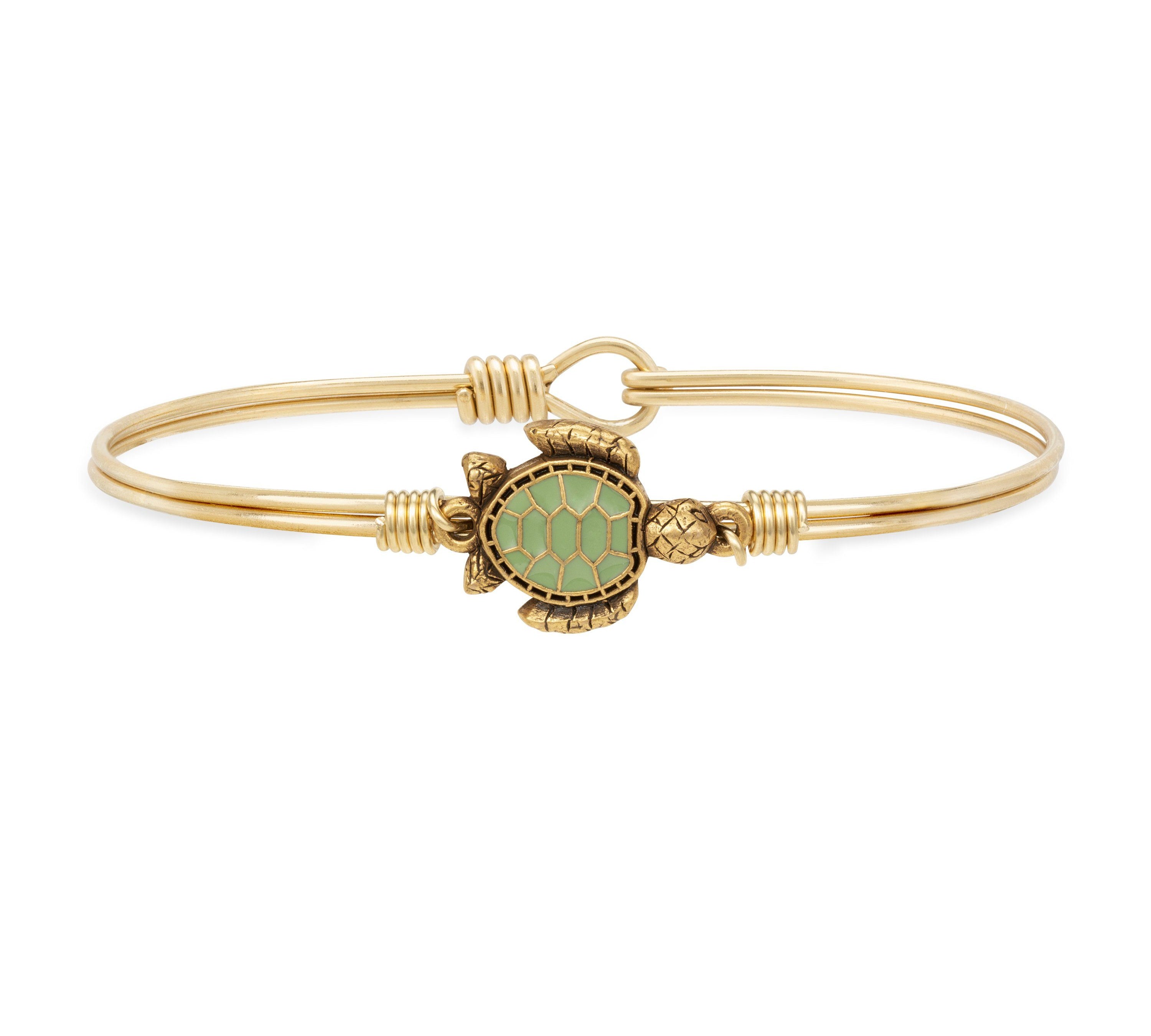 Sea Turtle Bangle Bracelet choose finish:Brass Tone