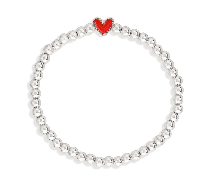 Heart Stretch Bracelet in Red choose finish:silver plated