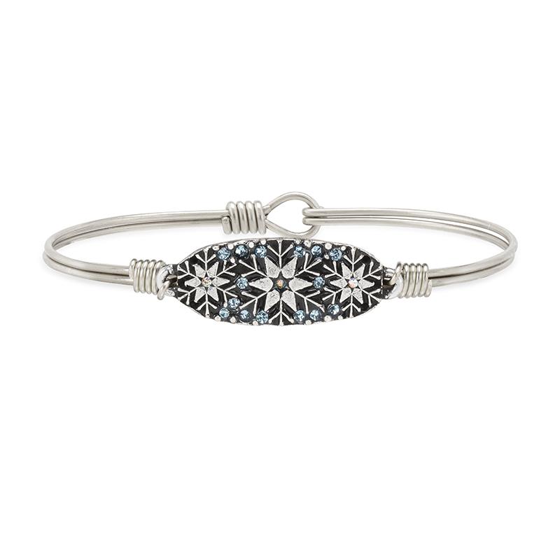 Snowflake Medley Bangle Bracelet choose finish:Silver Tone
